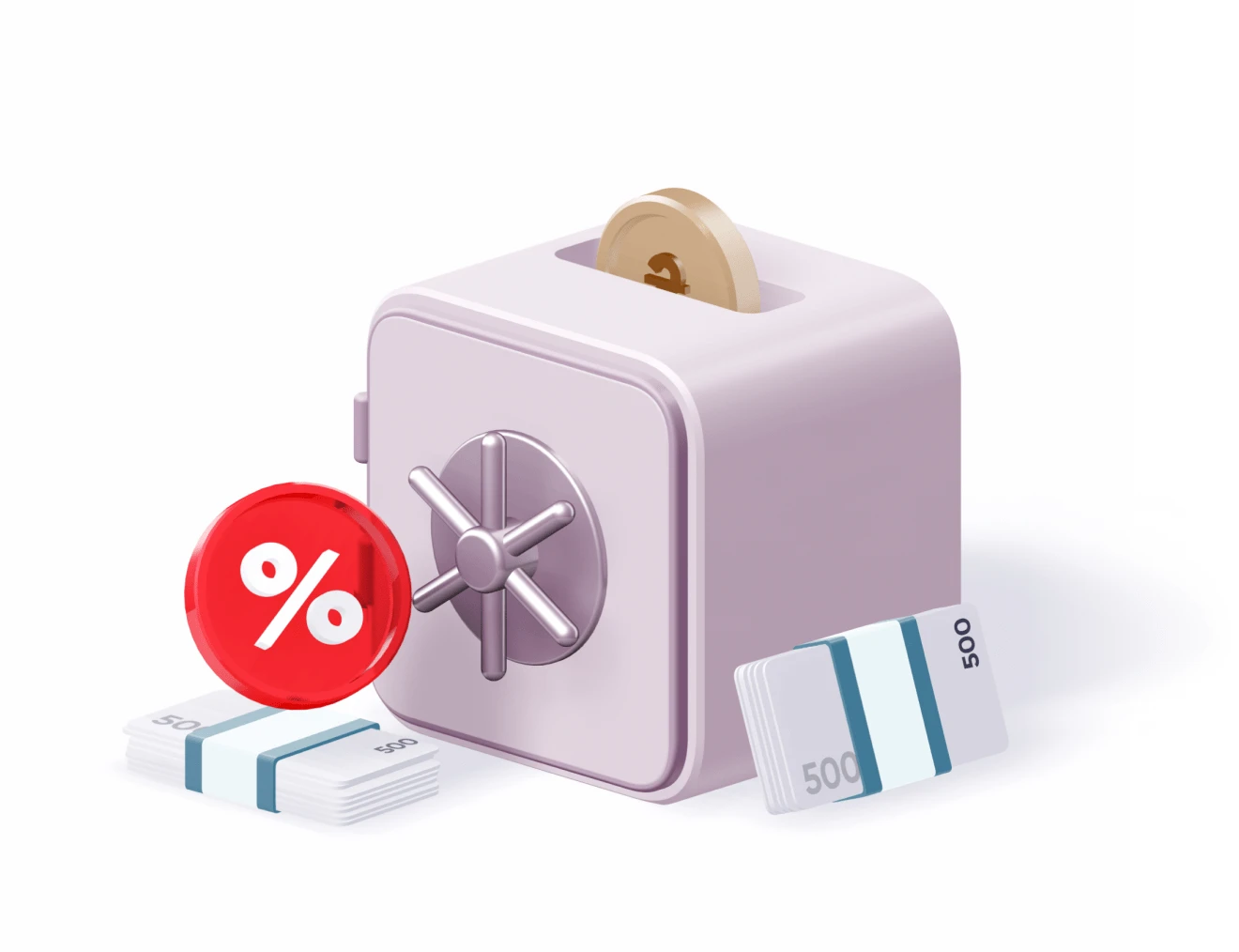 Депозит "Стандартний з поповненням". Мінімальна сума від 10 тисяч гривень,строк від 61 до 366 днів, ставка становить 18% річних. Зображено скарбничку в вигляді сейфу, символ "відсотка", стуси банківських банкнот.