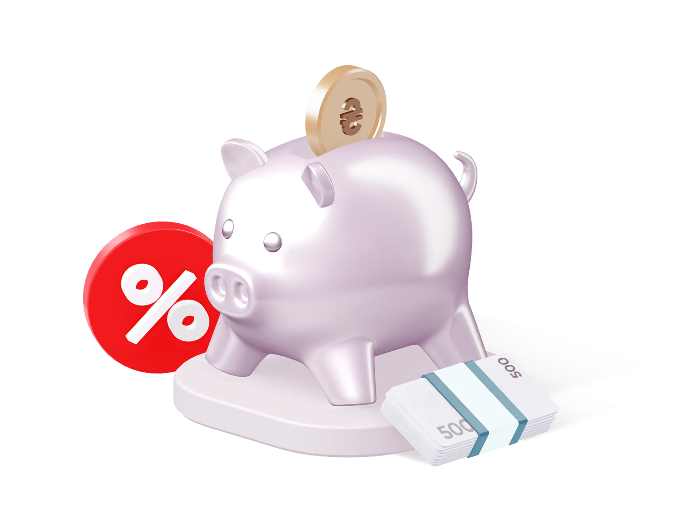 Головний банер депозиту "Стандартний".  Пропозиція подати заявку на використання продукту, натиснувши кнопку "Подати заявку".Зображена скарбничка в вигляді порося, символ "відсотка", стус банківських банкнот.