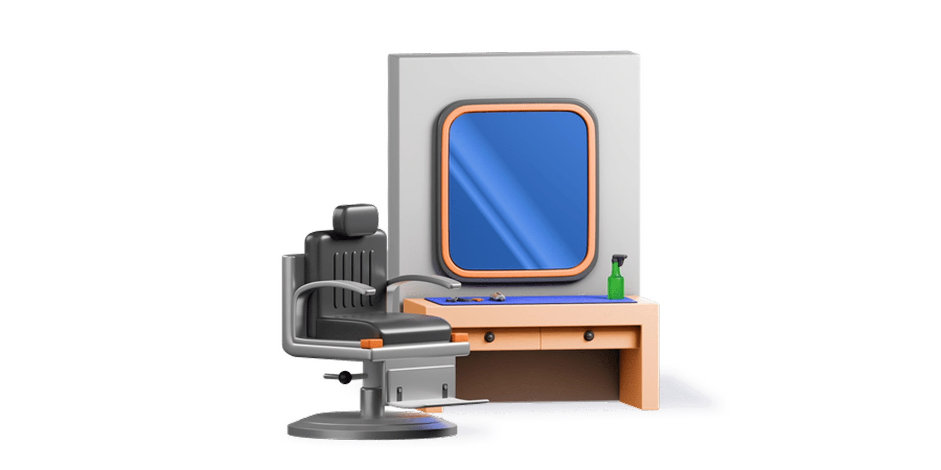 Перукарське робоче місце: стіл з дзеркалом та стілець